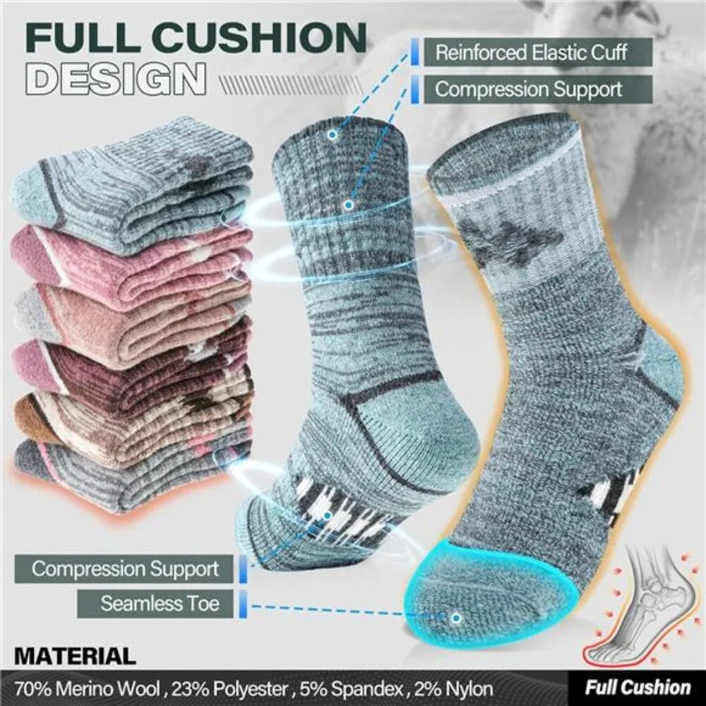 6 Pairs Kids Merino Wool Hiking Athletic Thermal Warm Winter Socks